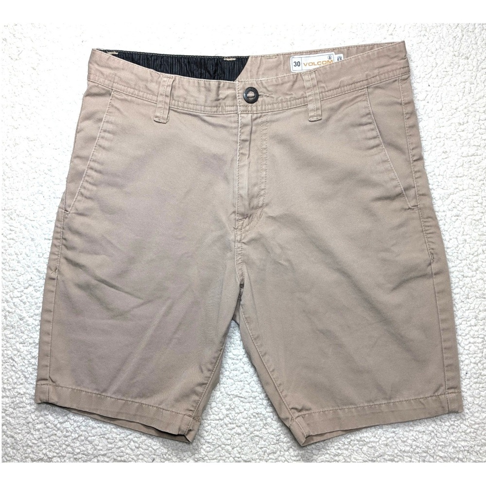 Volcom Mens Shorts Frickin Modern Fit Chino Twill Khaki Tan Walkshorts 30 32x9.5